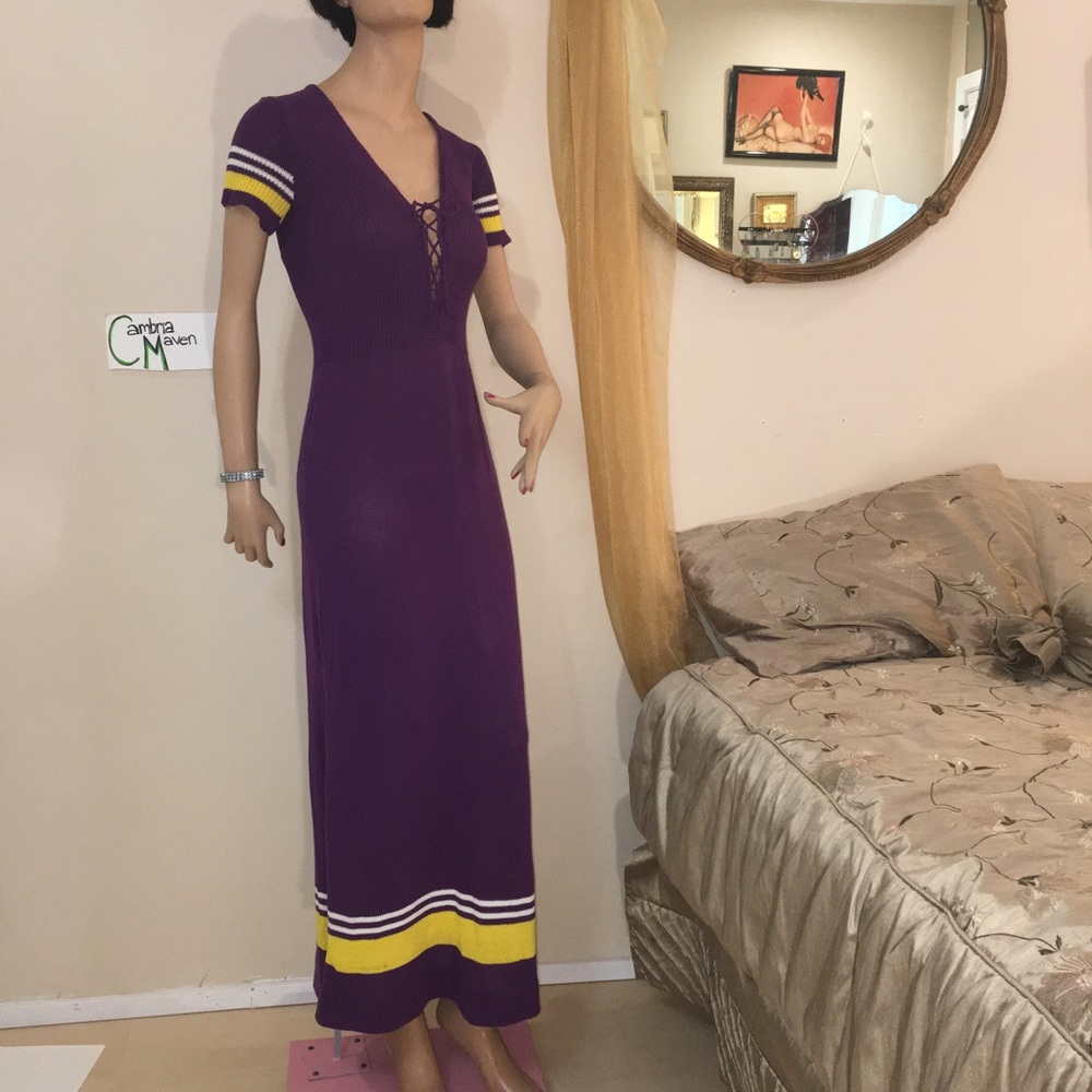 Vintage knit sheath dress in Lakers purple & gold